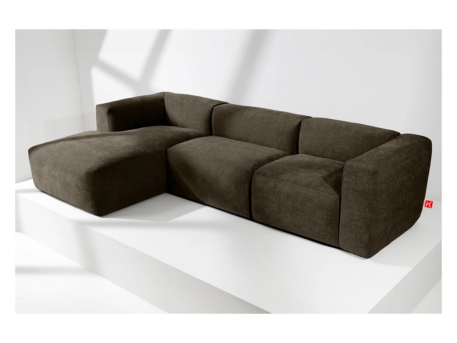 Canapé d'angle gauche avec assise extrêmement moelleuse et confortable - marron - BUFFO