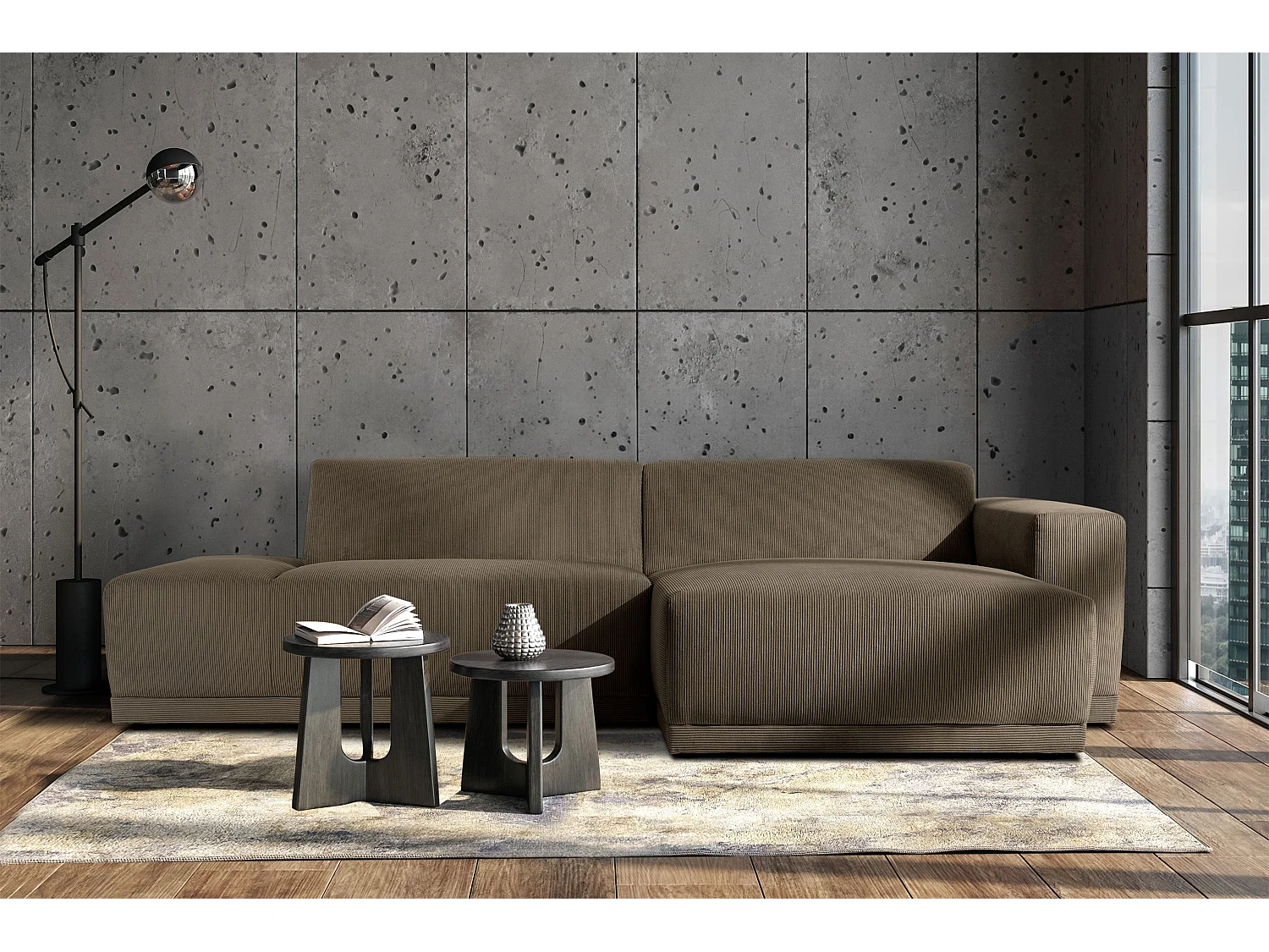 Ecksofa Rechts in moderner Optik mit hochwertigem Kaltschaum  - braun - MUDI