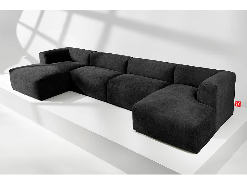 7/8 Sitzer Panorama-Ecksofa mit extrem weicher und bequemer Sitz - grau - BUFFO