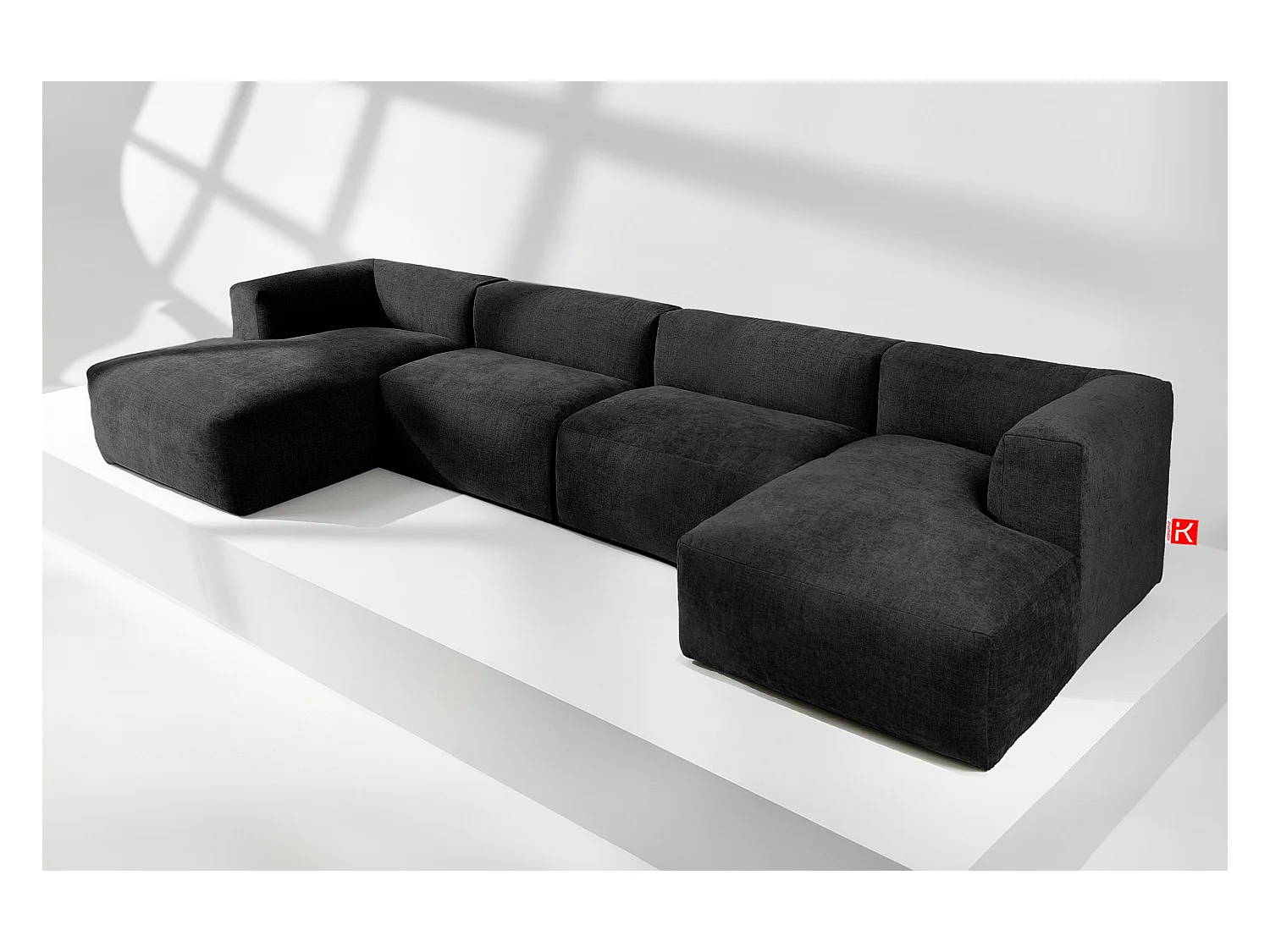 Canapé d'angle panoramique 7/8 places avec assise extrêmement moelleuse et confortable - gris - BUFFO