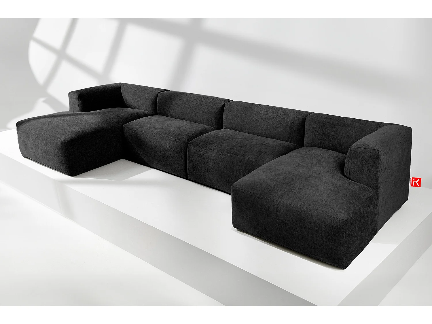 7/8 Sitzer Panorama-Ecksofa mit extrem weicher und bequemer Sitz - grau - BUFFO