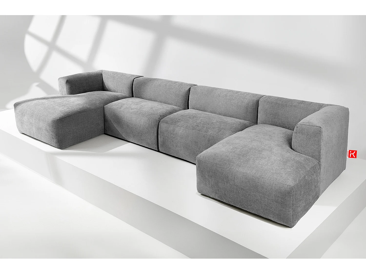 7/8 Sitzer Panorama-Ecksofa mit extrem weicher und bequemer Sitz - grau - BUFFO