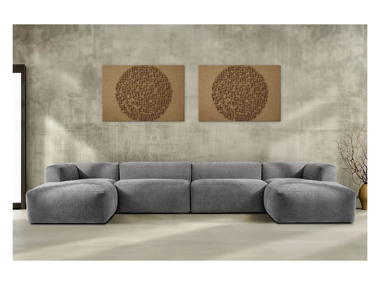 7/8 Sitzer Panorama-Ecksofa mit extrem weicher und bequemer Sitz - grau - BUFFO