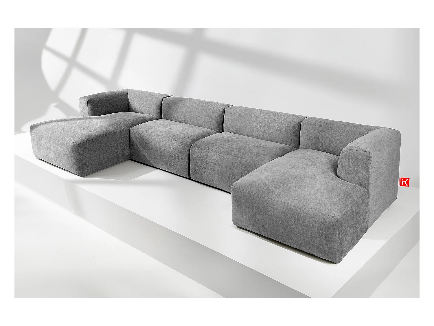 Canapé d'angle panoramique 7/8 places avec assise extrêmement moelleuse et confortable - gris - BUFFO