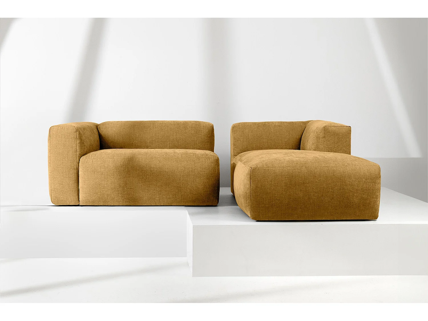 Ecksofa Rechts 3/4 Sitzer mit extrem weicher und bequemer Sitz - gelb - BUFFO