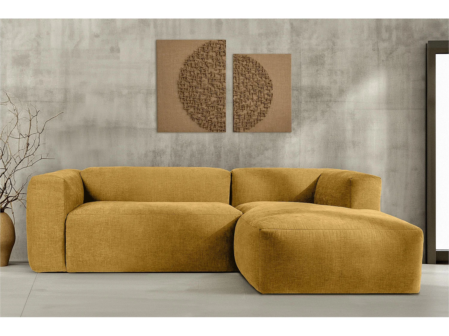 Ecksofa Rechts 3/4 Sitzer mit extrem weicher und bequemer Sitz - gelb - BUFFO