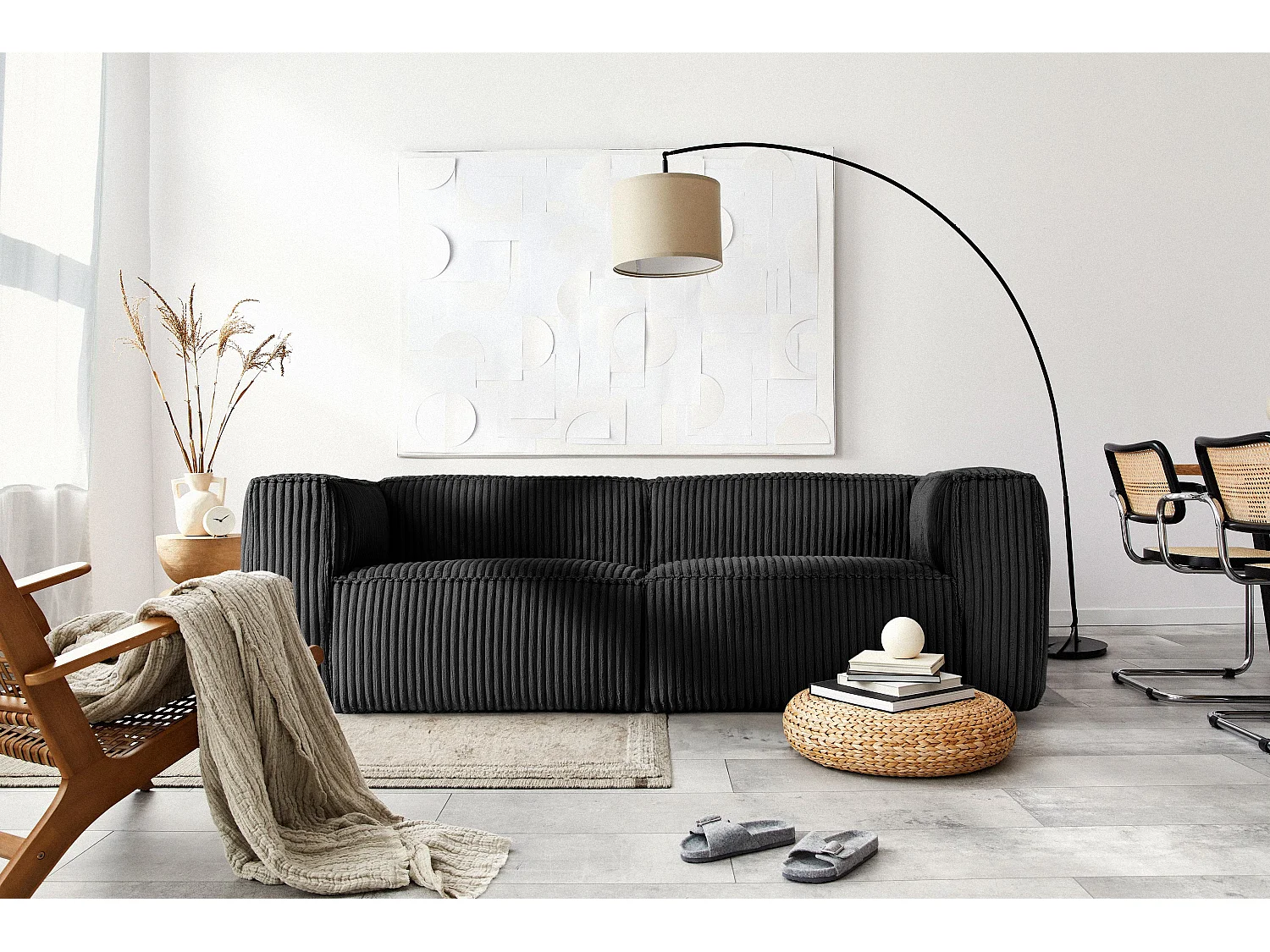Modernes Sofa 3 Sitzer aus breitem Cordstoff - schwarz - FEROX
