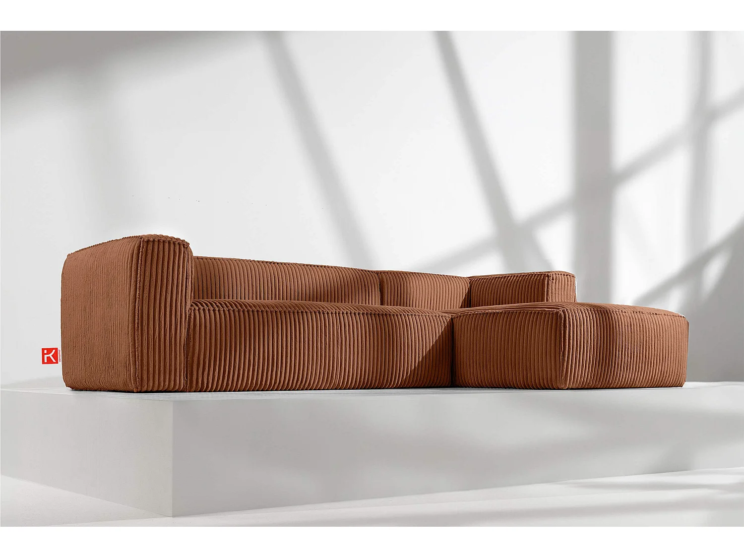 Modernes Ecksofa Rechts aus breitem Cordstoff - rot - FEROX