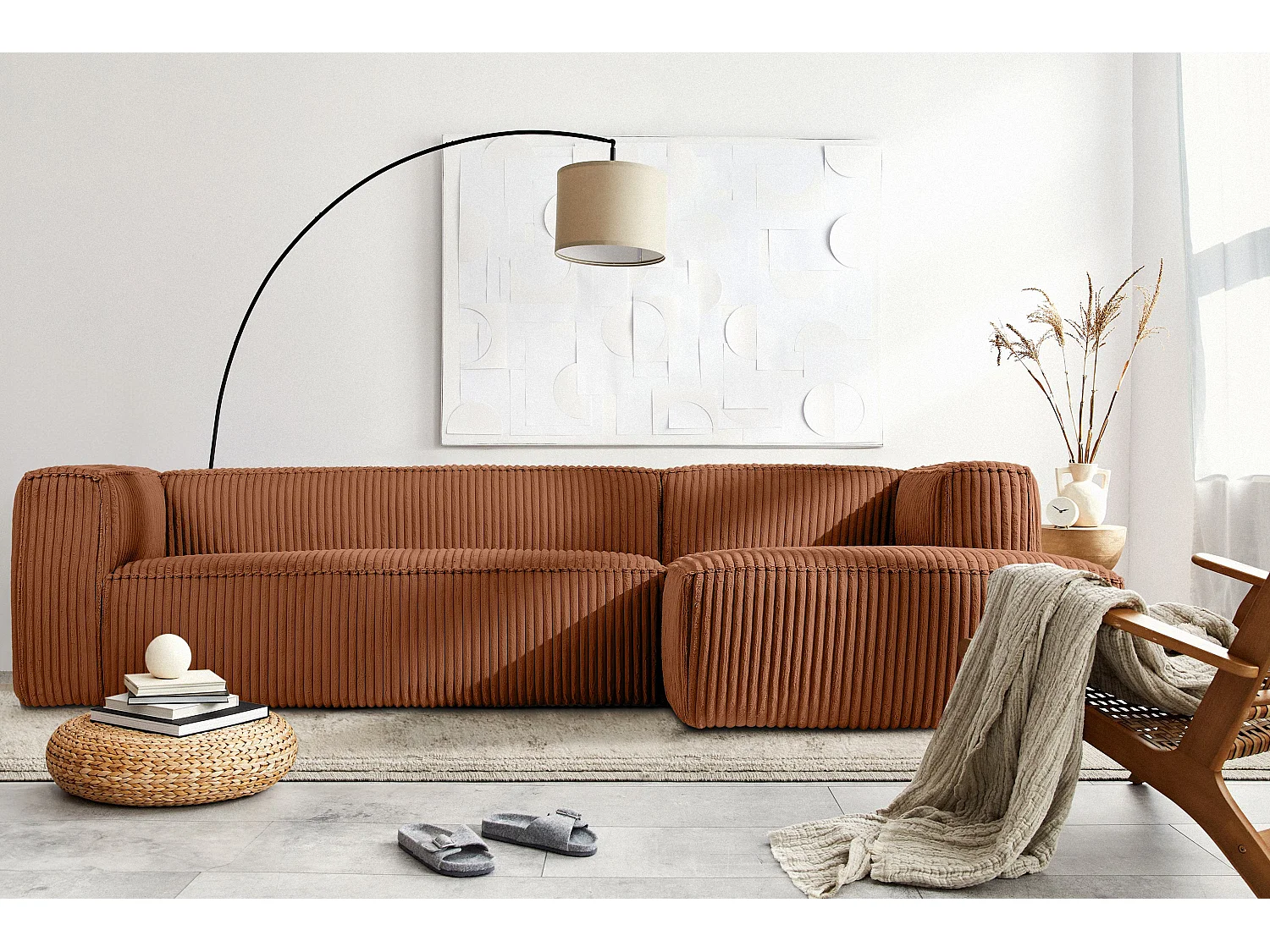 Modernes Ecksofa Rechts aus breitem Cordstoff - rot - FEROX