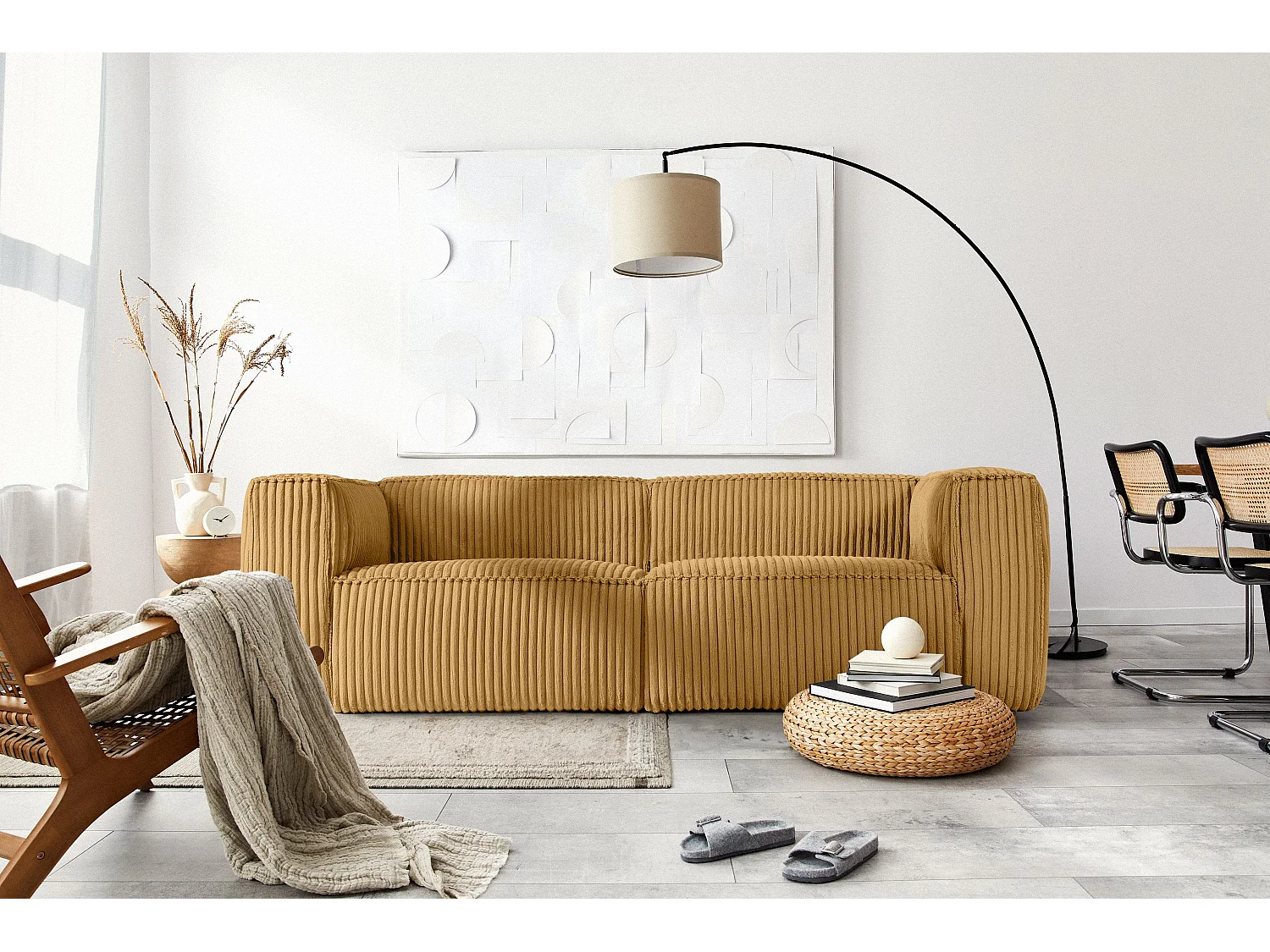 Modernes Sofa 3 Sitzer aus breitem Cordstoff - gelb - FEROX