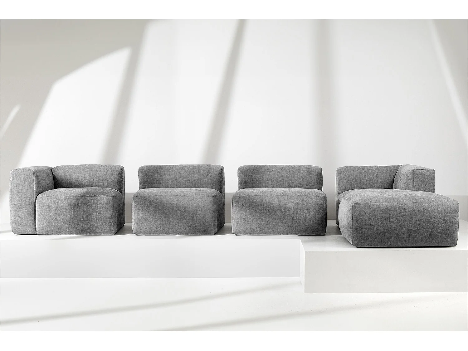 Ecksofa Rechts 6-Sitzer mit extrem weicher und bequemer Sitz - grau - BUFFO