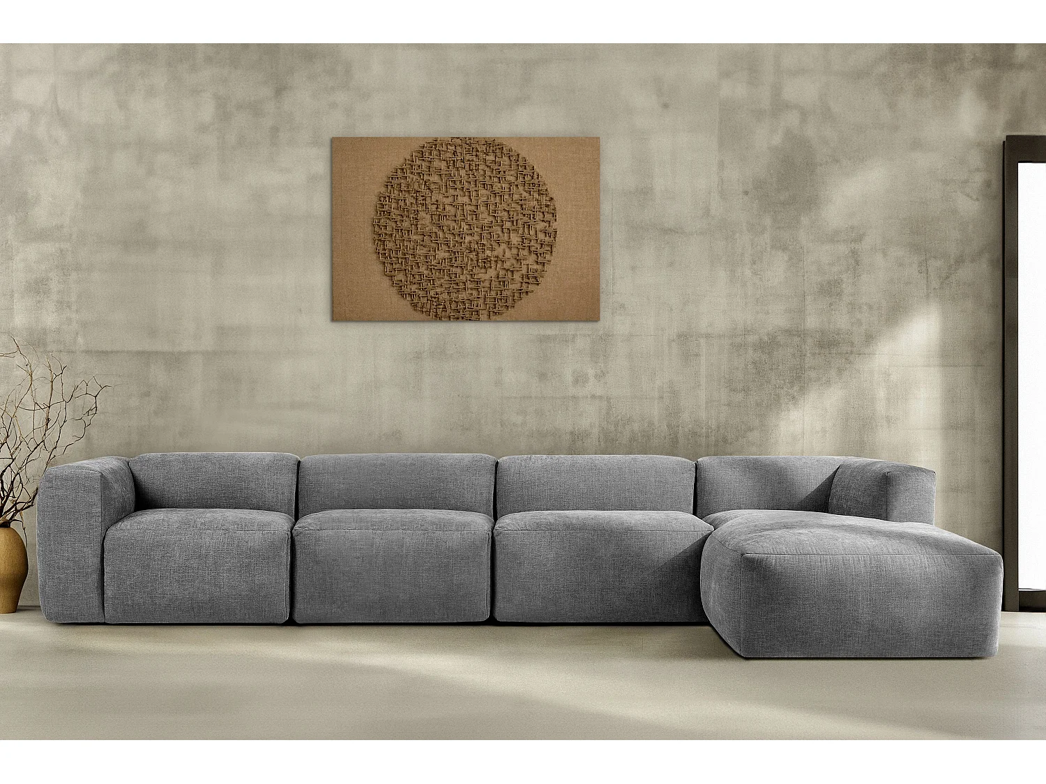 Ecksofa Rechts 6-Sitzer mit extrem weicher und bequemer Sitz - grau - BUFFO