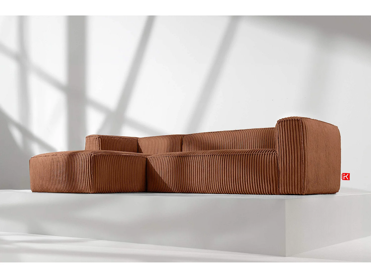 Modernes Ecksofa Links aus breitem Cordstoff - rot - FEROX