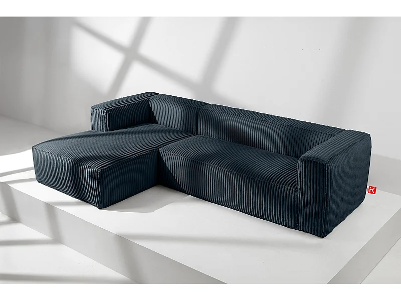 Modernes Ecksofa Links aus breitem Cordstoff - marineblau - FEROX