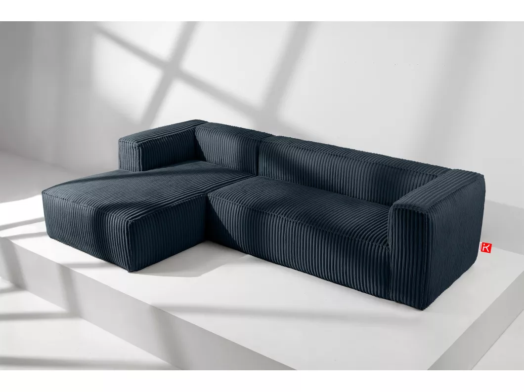 Kauf Unique Modernes Ecksofa Links aus breitem Cordstoff - marineblau - FEROX