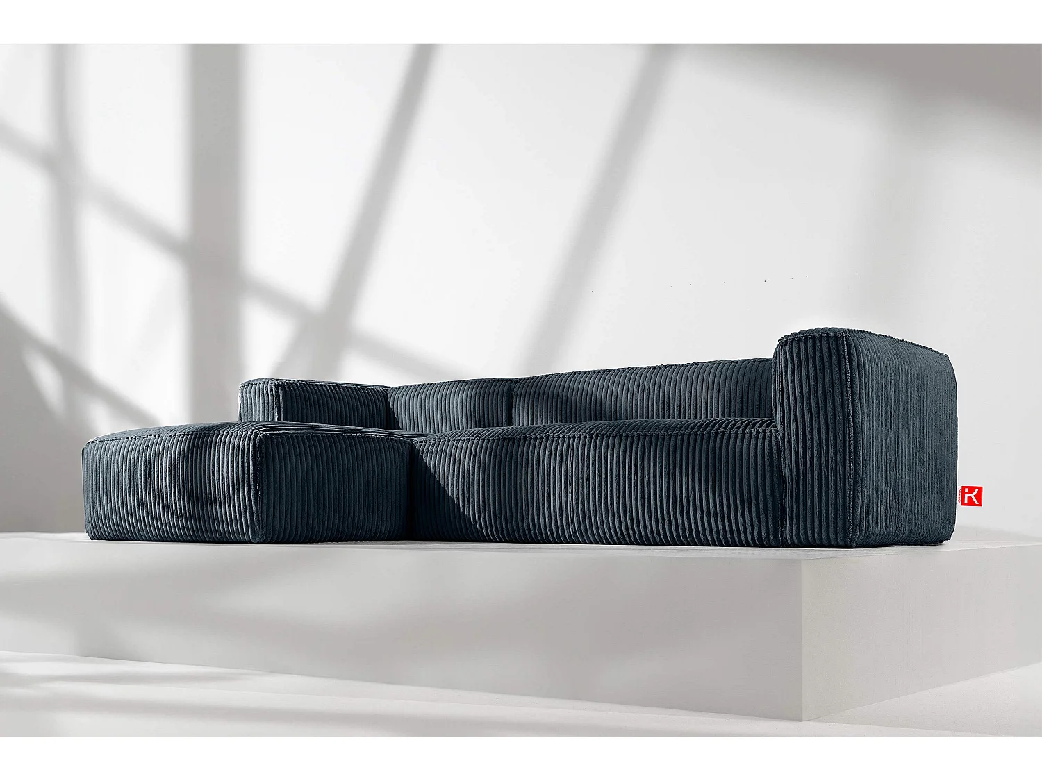 Modernes Ecksofa Links aus breitem Cordstoff - marineblau - FEROX