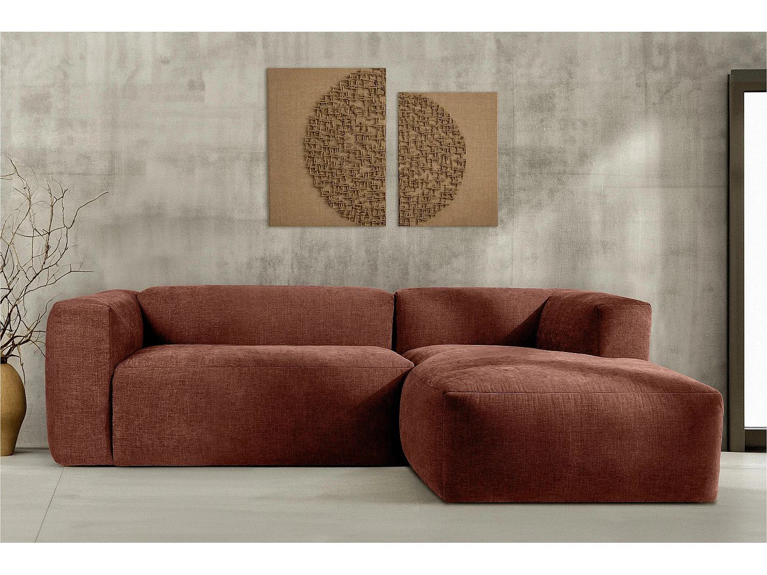 Ecksofa Rechts 3/4 Sitzer mit extrem weicher und bequemer Sitz - orange - BUFFO