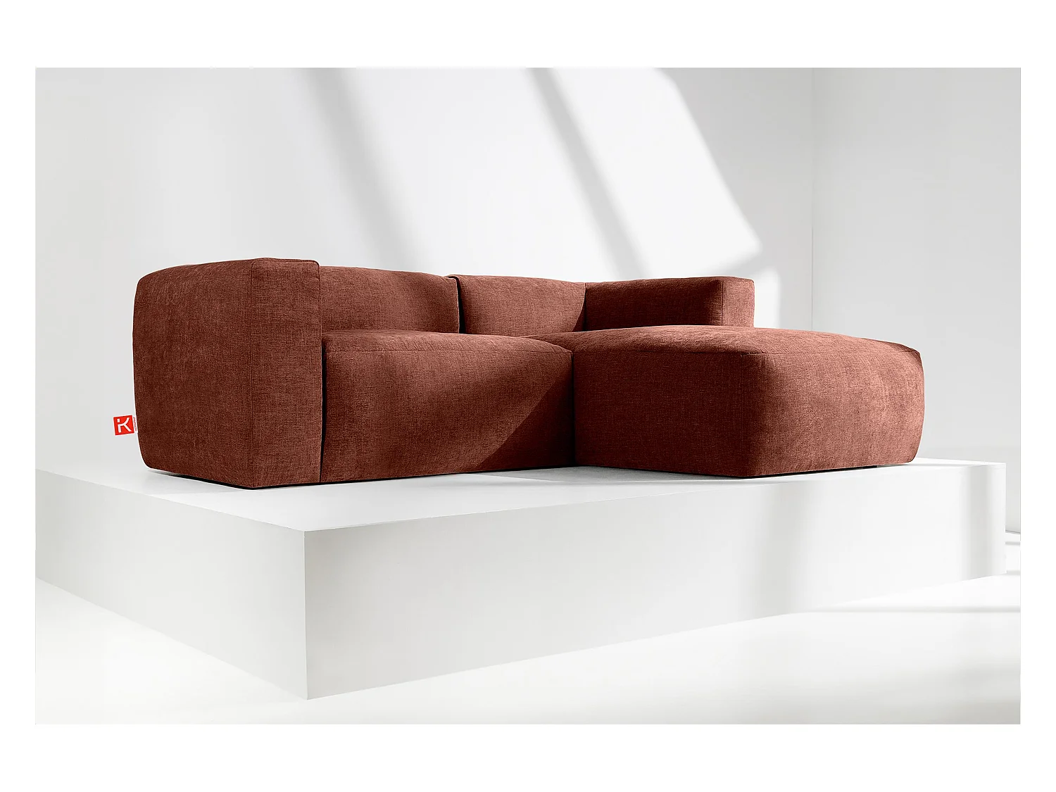 Canapé d'angle droit 3/4 places avec assise extrêmement moelleuse et confortable - orange - BUFFO