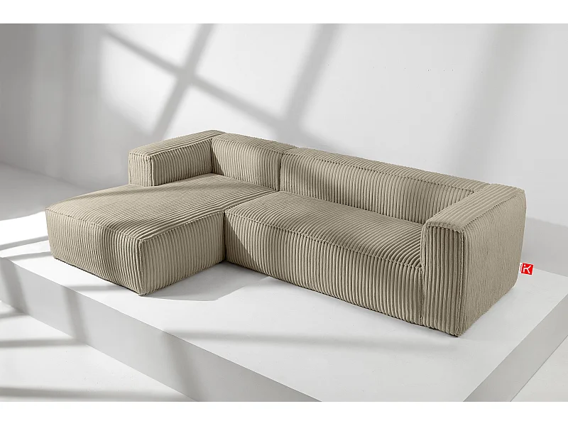 Canapé d'angle gauche moderne en tissu velours côtelé large - beige - FEROX