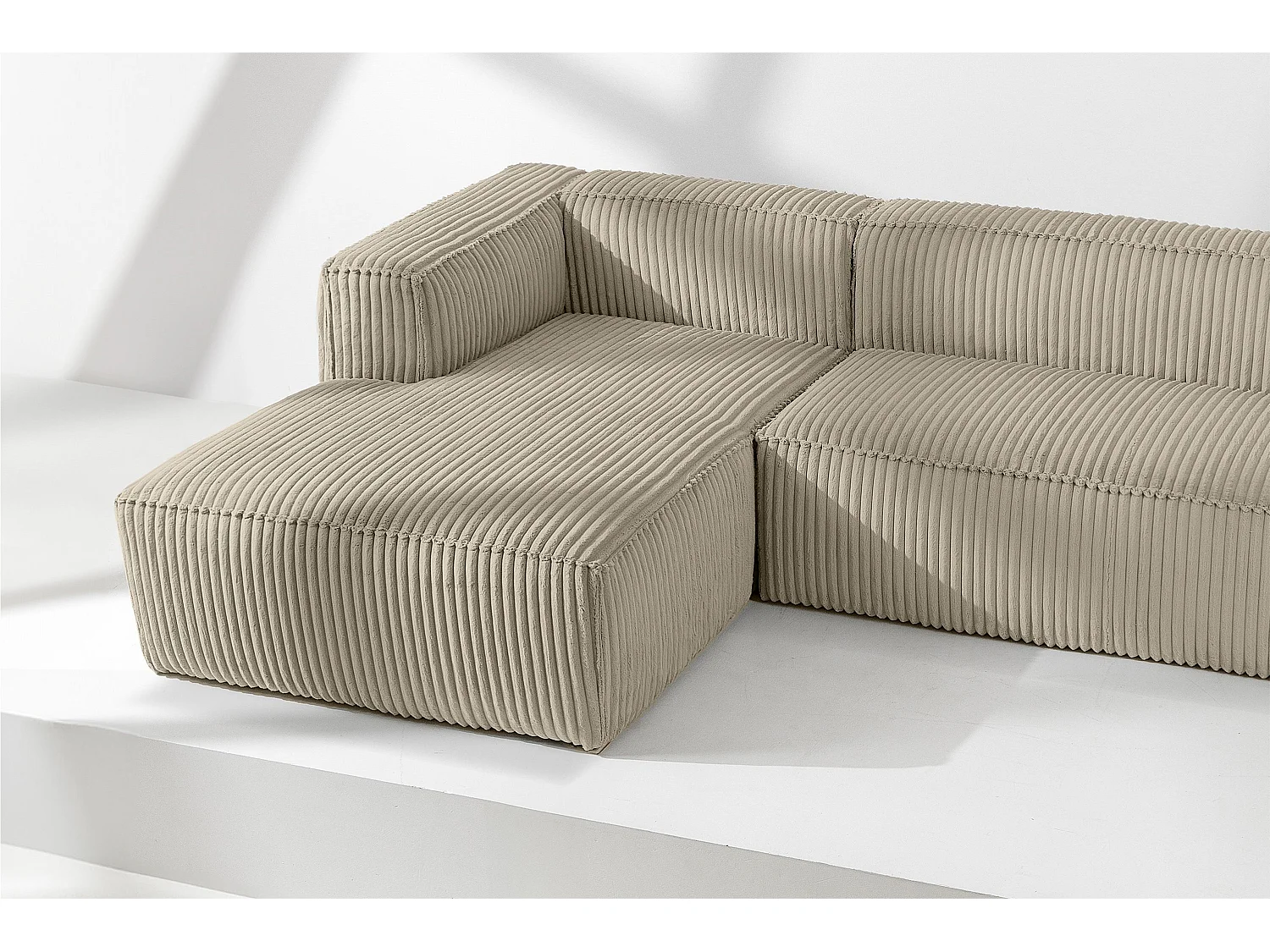 Modernes Ecksofa Links aus breitem Cordstoff - beige - FEROX
