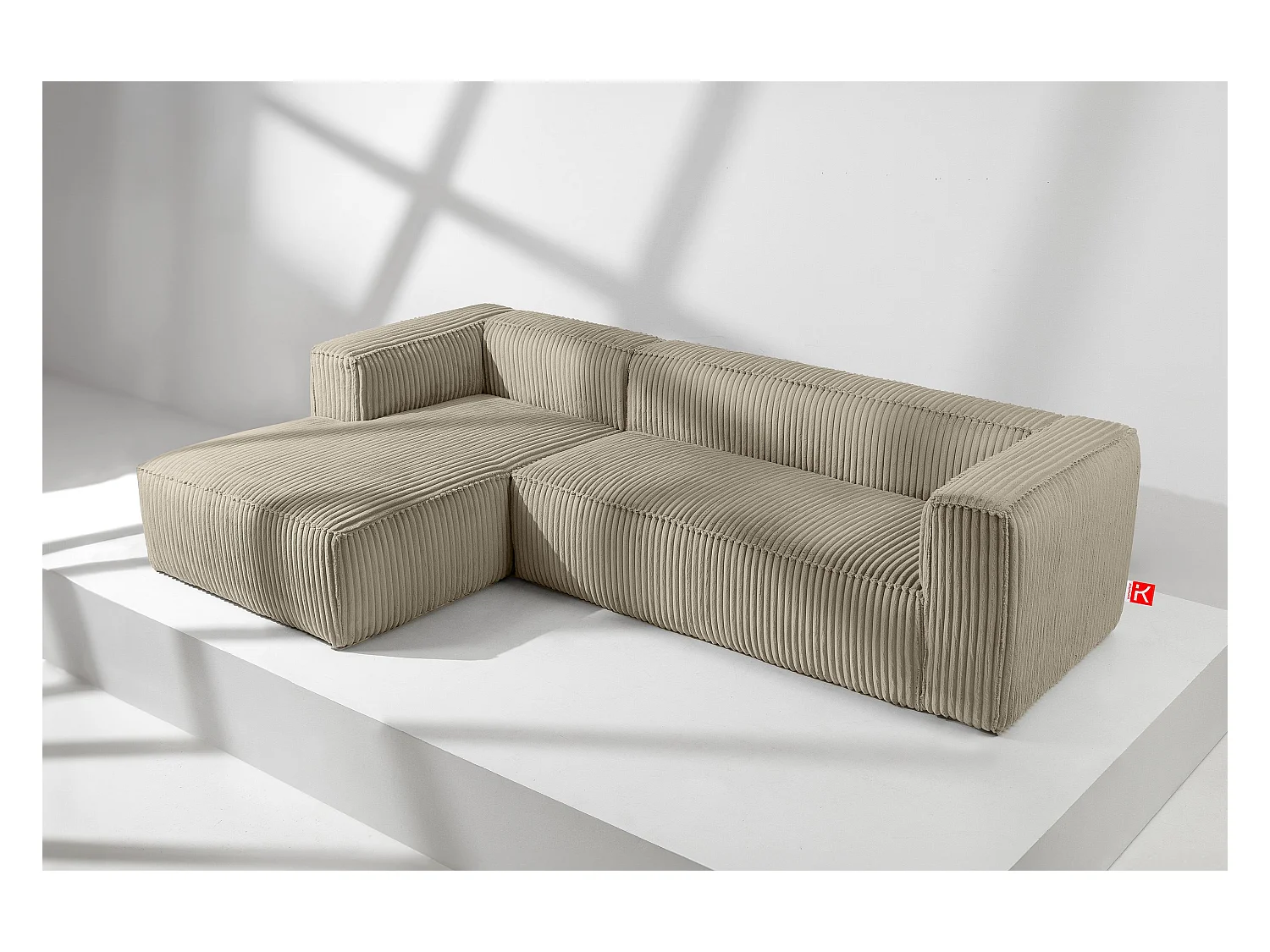 Canapé d'angle gauche moderne en tissu velours côtelé large - beige - FEROX