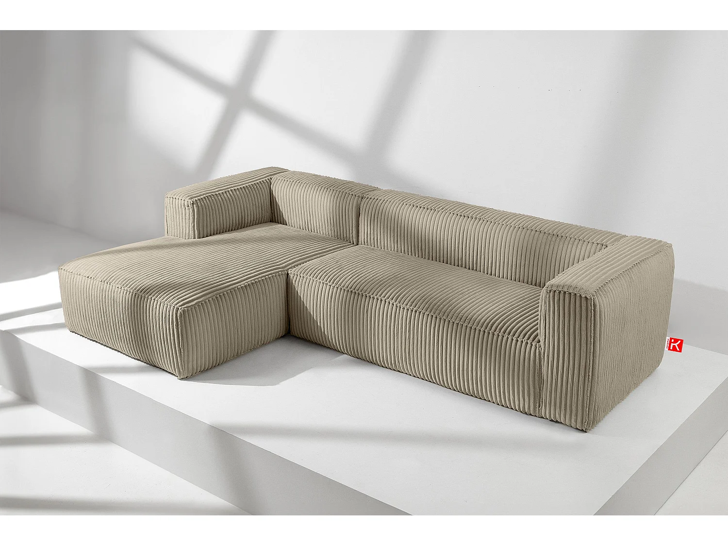 Modernes Ecksofa Links aus breitem Cordstoff - beige - FEROX