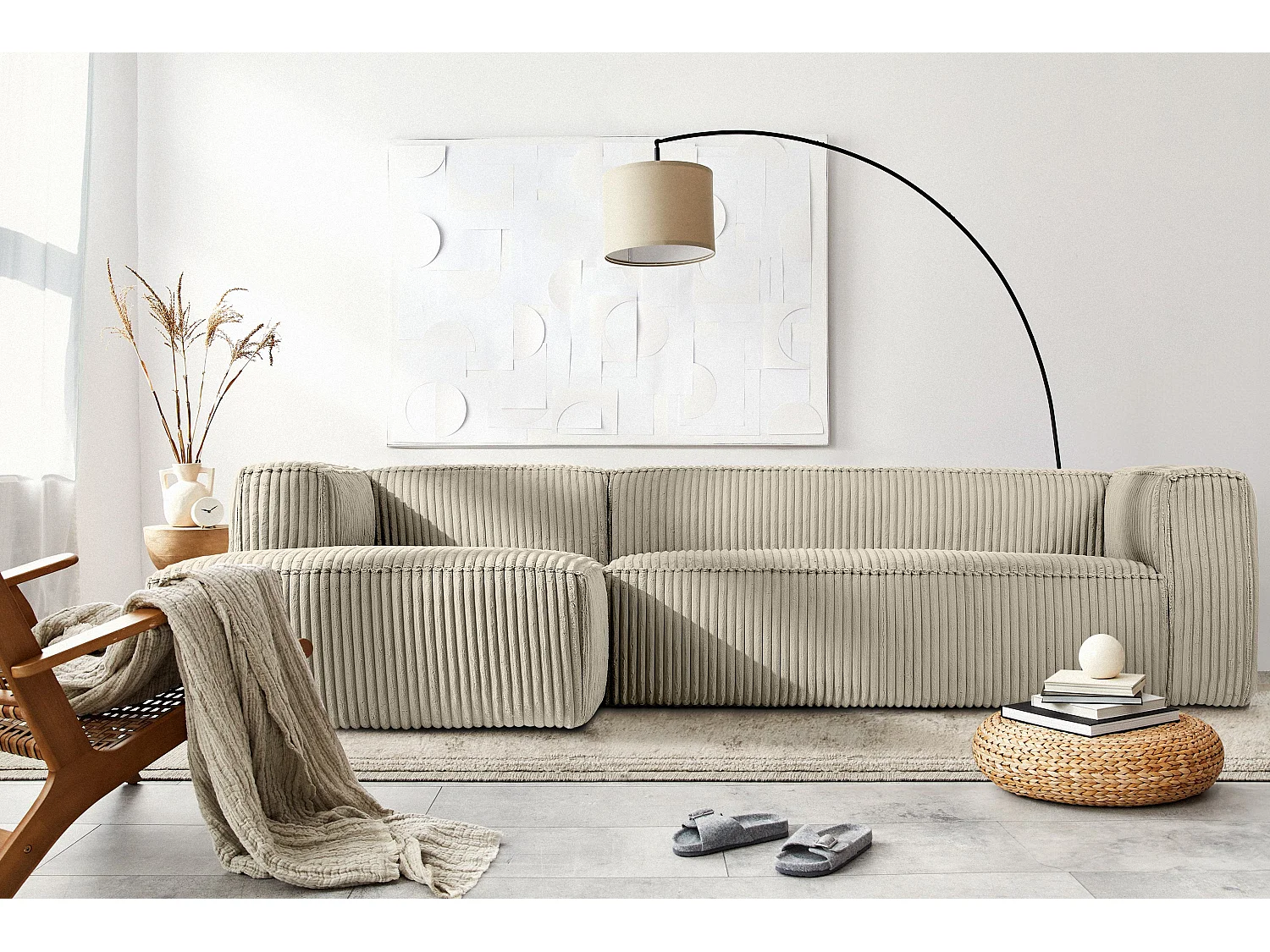 Modernes Ecksofa Links aus breitem Cordstoff - beige - FEROX