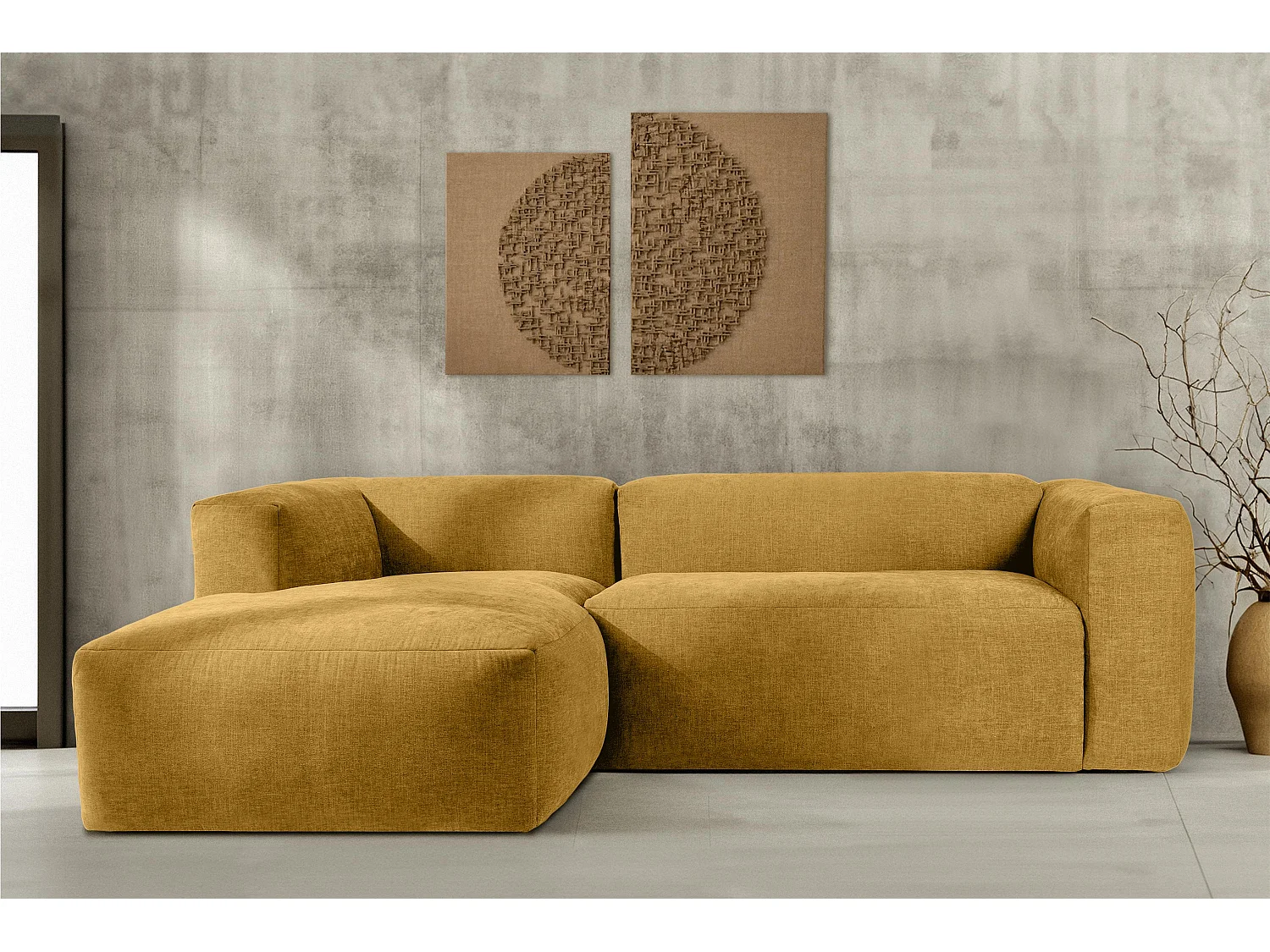 Ecksofa Links 3/4 Sitzer mit extrem weicher und bequemer Sitz - gelb - BUFFO