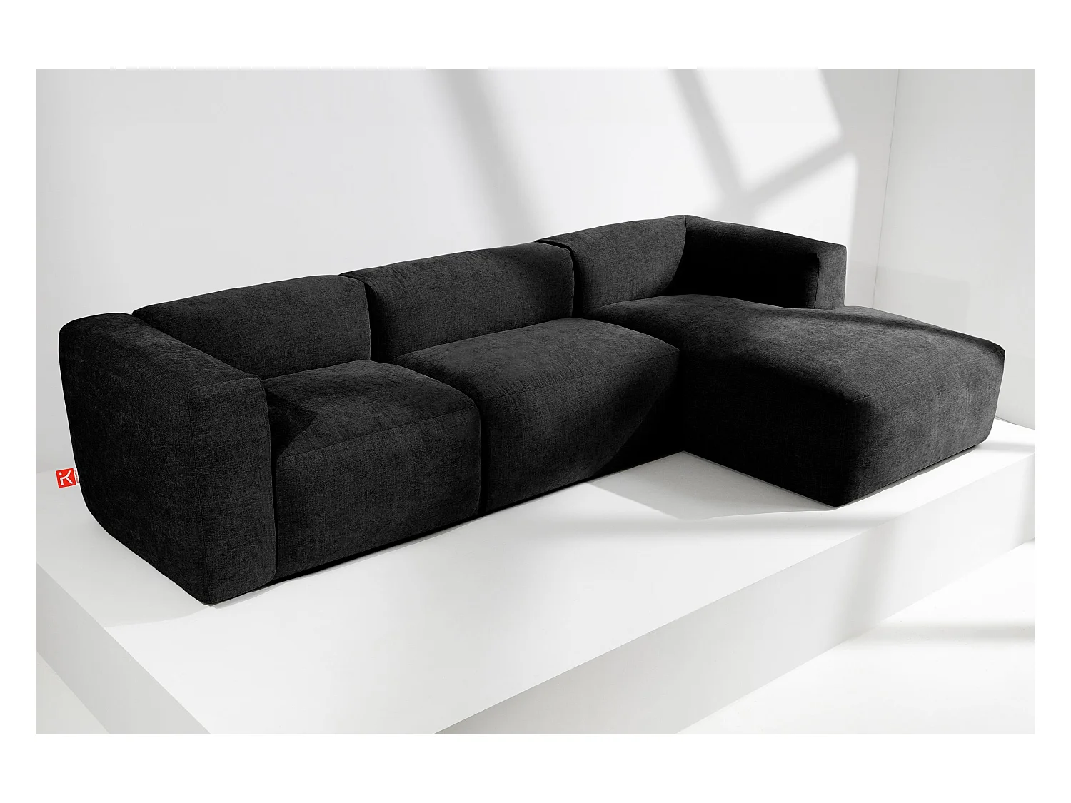 Canapé d'angle droit avec assise extrêmement moelleuse et confortable - gris - BUFFO