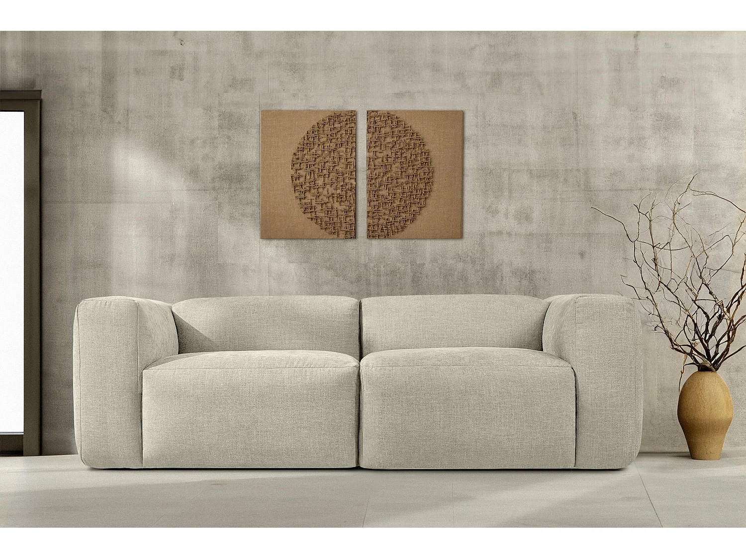 Canapé 2,5 places avec assise extrêmement moelleuse et confortable - couleur écru - BUFFO