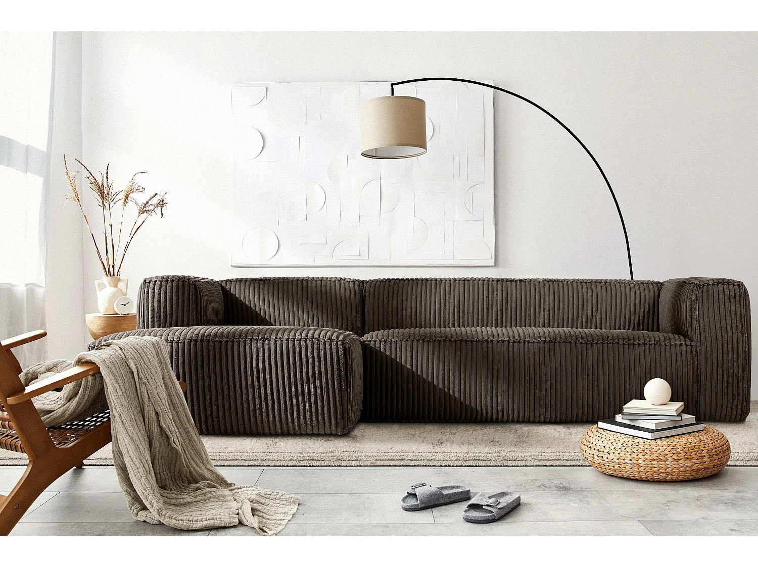 Modernes Ecksofa Links aus breitem Cordstoff - braun - FEROX