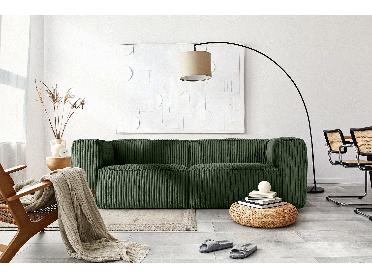 Modernes Sofa 3 Sitzer aus breitem Cordstoff - dunkelgrün - FEROX