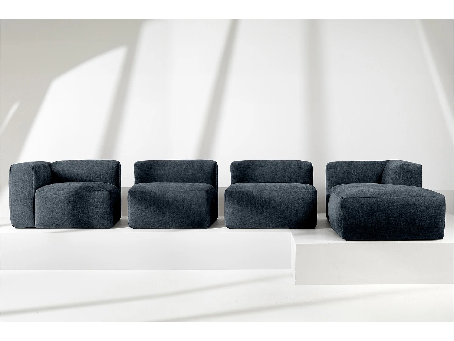 Ecksofa Rechts 6-Sitzer mit extrem weicher und bequemer Sitz - blau - BUFFO
