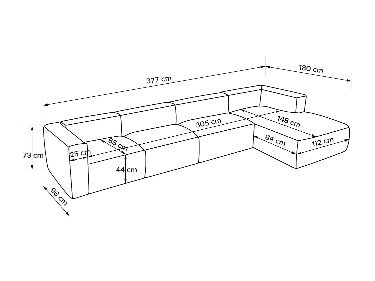 Ecksofa Rechts 6-Sitzer mit extrem weicher und bequemer Sitz - blau - BUFFO