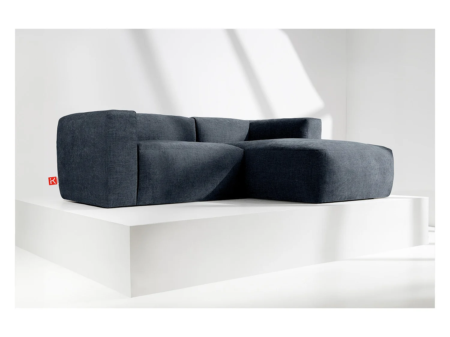 Canapé d'angle droit 3/4 places avec assise extrêmement moelleuse et confortable - bleu - BUFFO