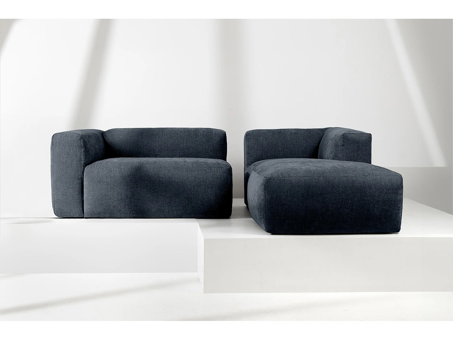 Canapé d'angle droit 3/4 places avec assise extrêmement moelleuse et confortable - bleu - BUFFO