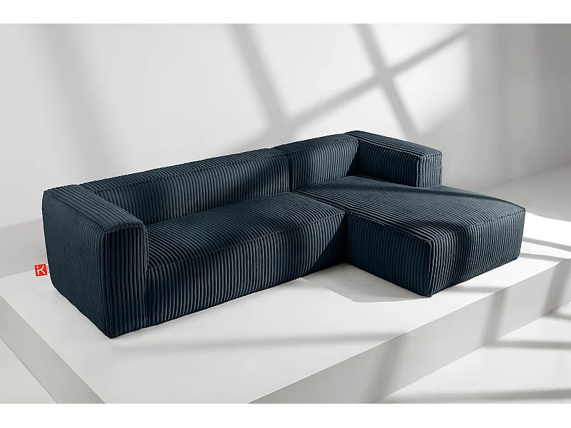 Modernes Ecksofa Rechts aus breitem Cordstoff - marineblau - FEROX