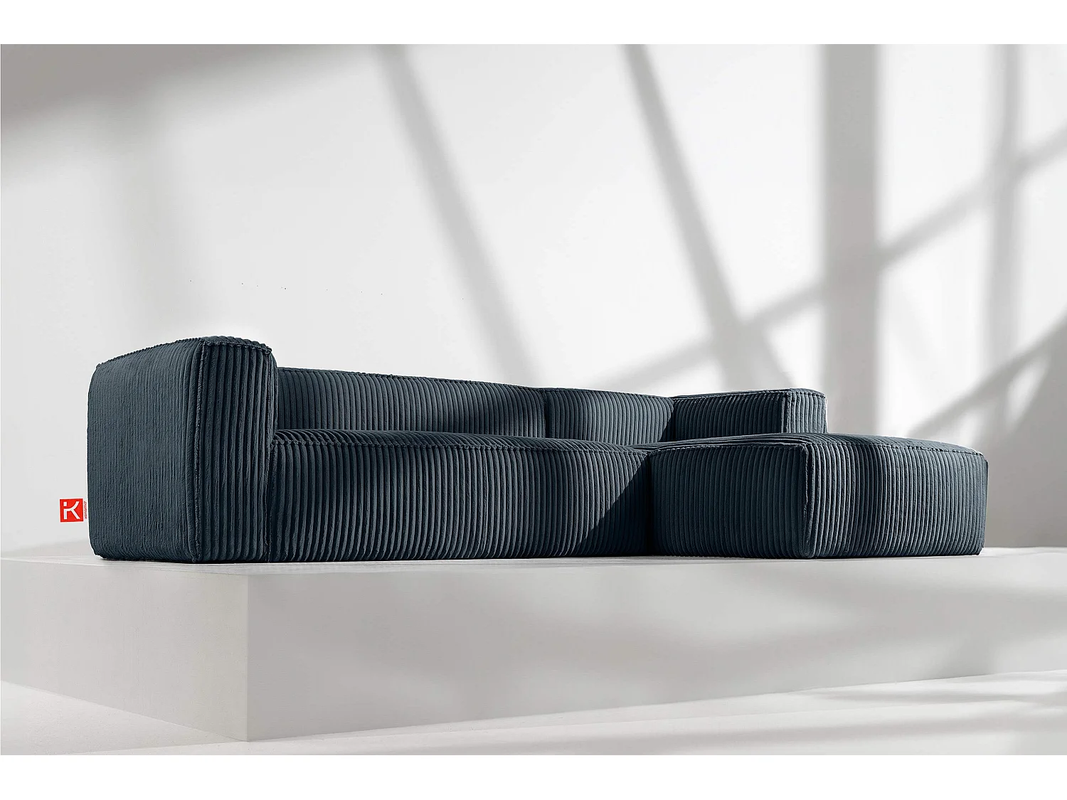 Modernes Ecksofa Rechts aus breitem Cordstoff - marineblau - FEROX