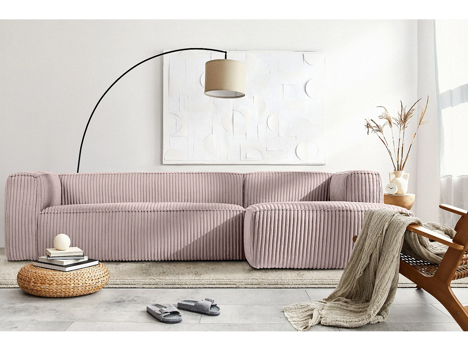 Modernes Ecksofa Rechts aus breitem Cordstoff - rosa - FEROX