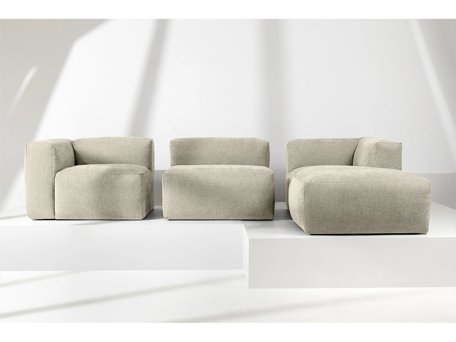 Ecksofa Rechts mit extrem weicher und bequemer Sitz - ecrufarben - BUFFO