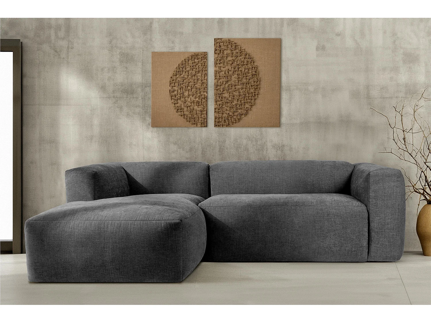 Ecksofa Links 3/4 Sitzer mit extrem weicher und bequemer Sitz - grau - BUFFO