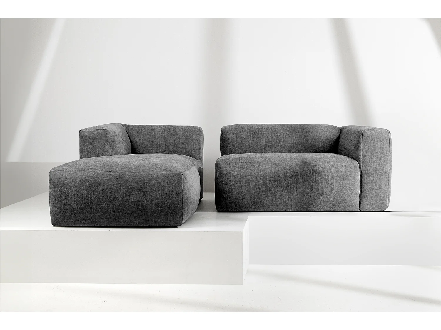 Canapé d'angle gauche 3/4 places avec assise extrêmement moelleuse et confortable - gris - BUFFO