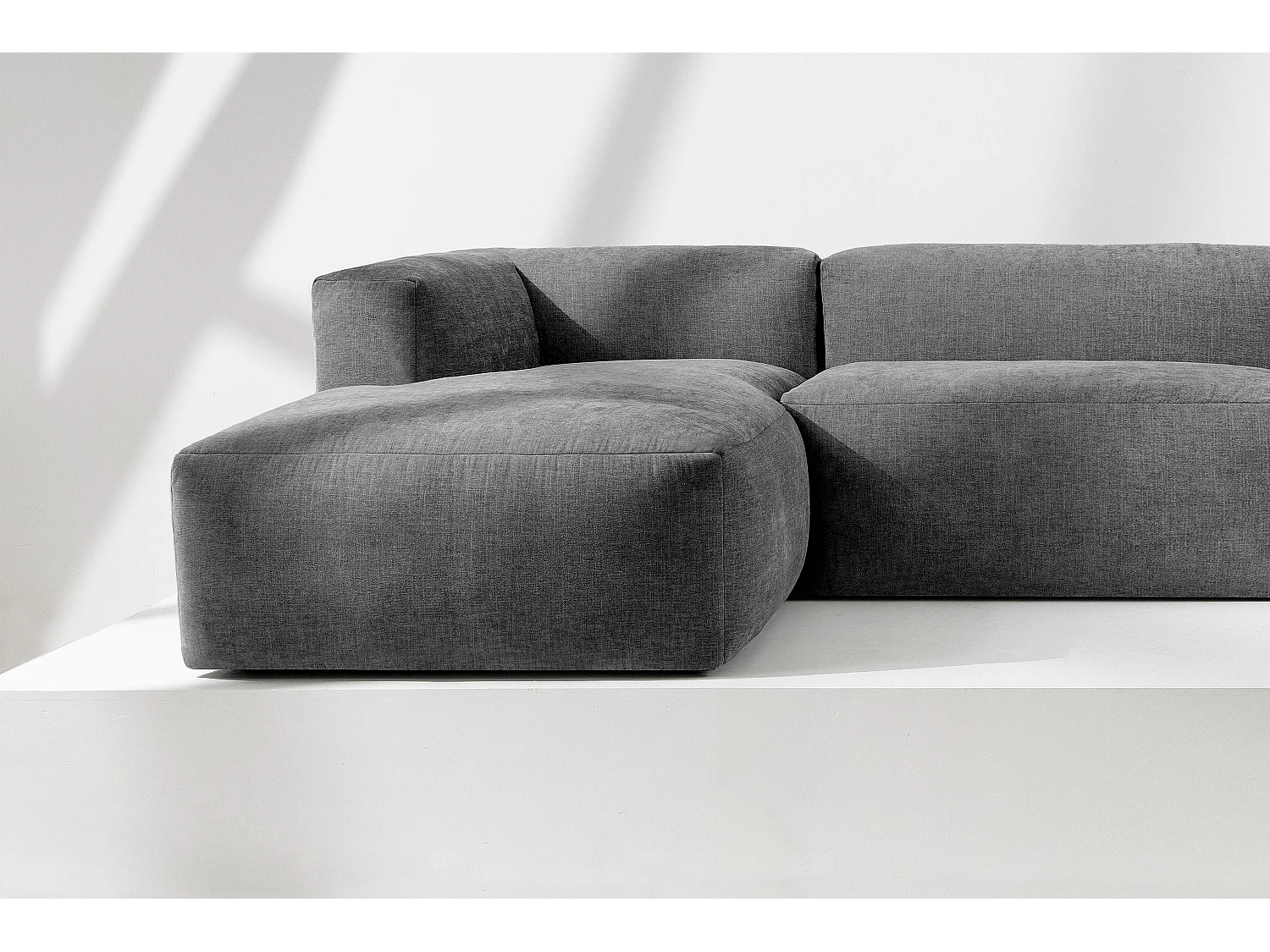 Canapé d'angle gauche 3/4 places avec assise extrêmement moelleuse et confortable - gris - BUFFO