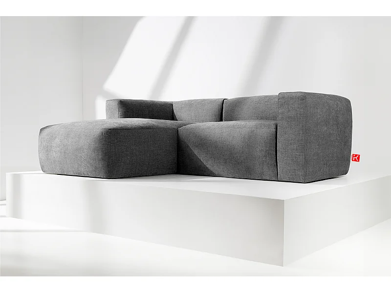 Canapé d'angle gauche 3/4 places avec assise extrêmement moelleuse et confortable - gris - BUFFO