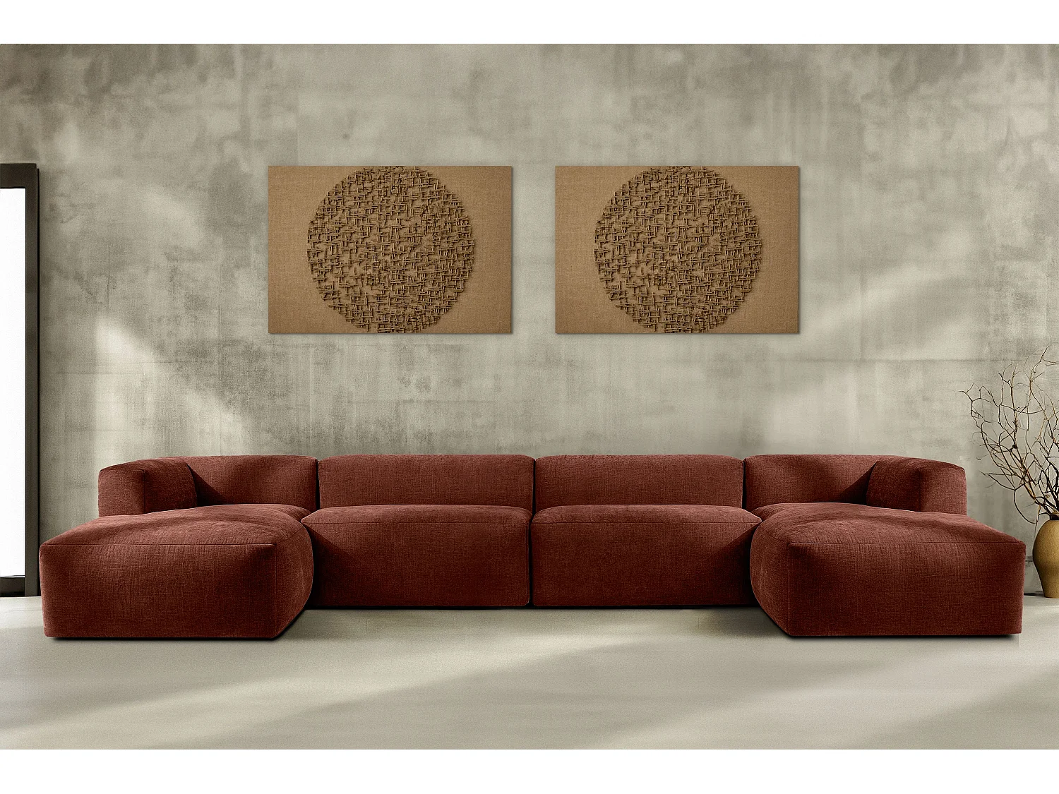 7/8 Sitzer Panorama-Ecksofa mit extrem weicher Sitz - orange - BUFFO