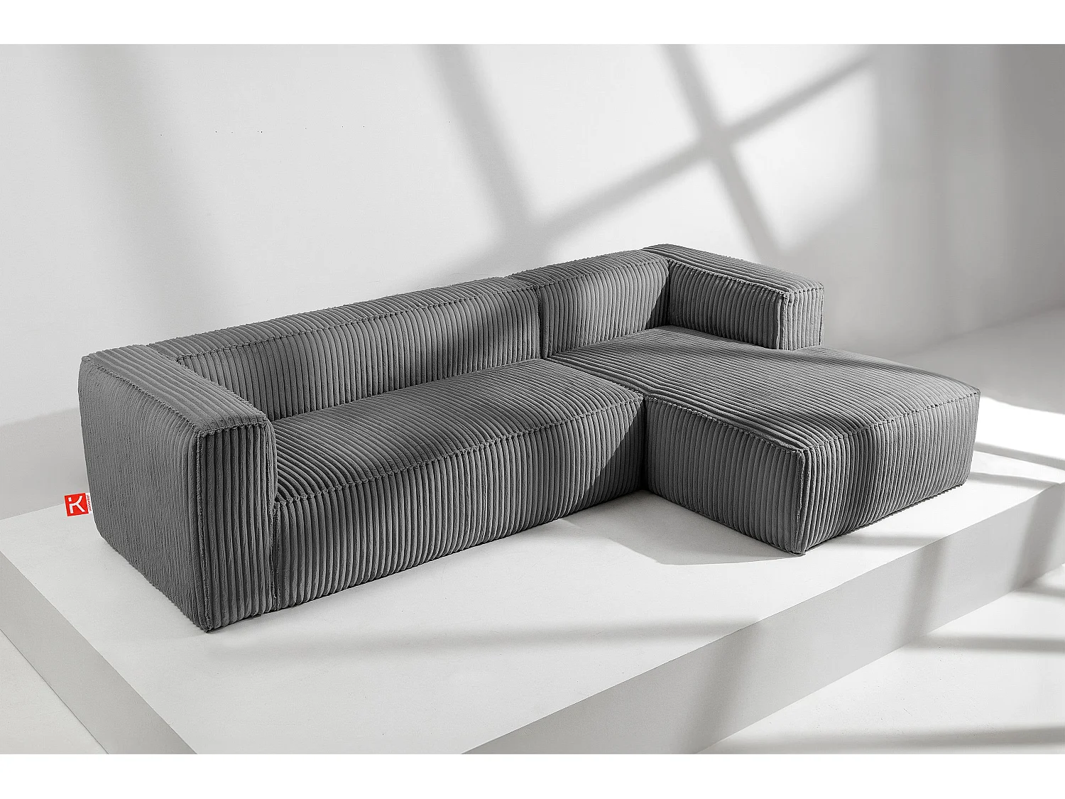 Modernes Ecksofa Rechts aus breitem Cordstoff - dunkelgrau - FEROX