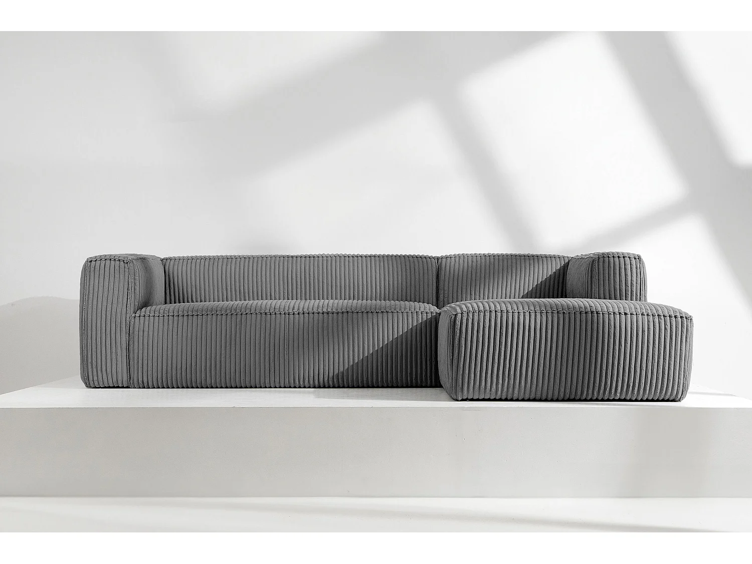 Modernes Ecksofa Rechts aus breitem Cordstoff - dunkelgrau - FEROX