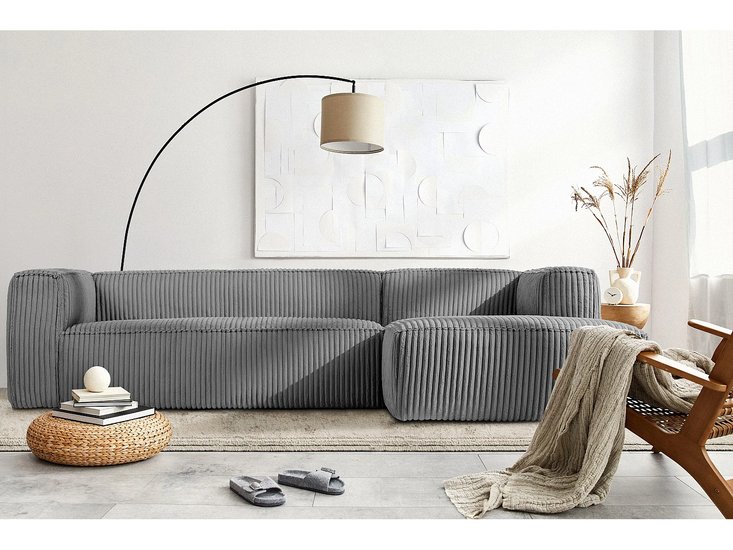 Modernes Ecksofa Rechts aus breitem Cordstoff - dunkelgrau - FEROX