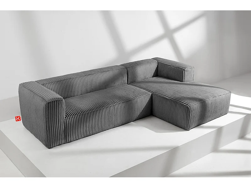 Canapé d'angle droit moderne en velours côtelé large - gris foncé - FEROX