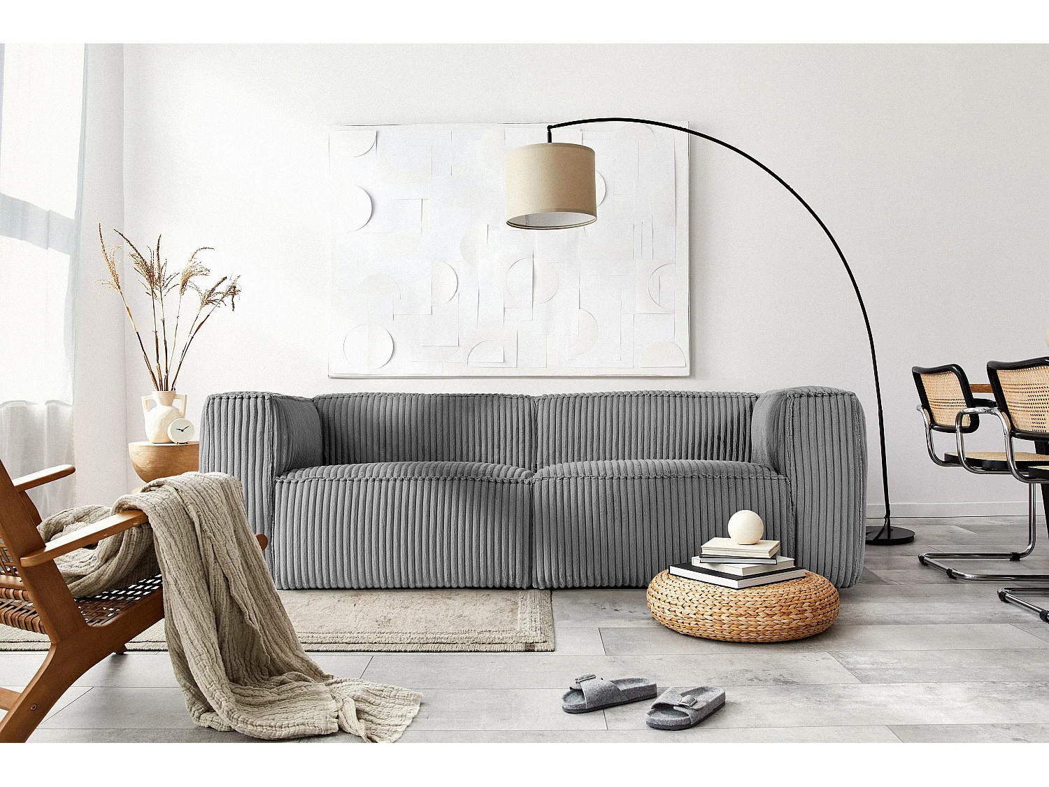 Modernes Sofa 3 Sitzer aus breitem Cordstoff - dunkelgrau - FEROX